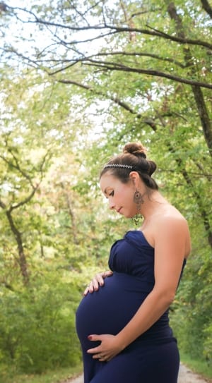 women's blue tube maternity dress thumbnail