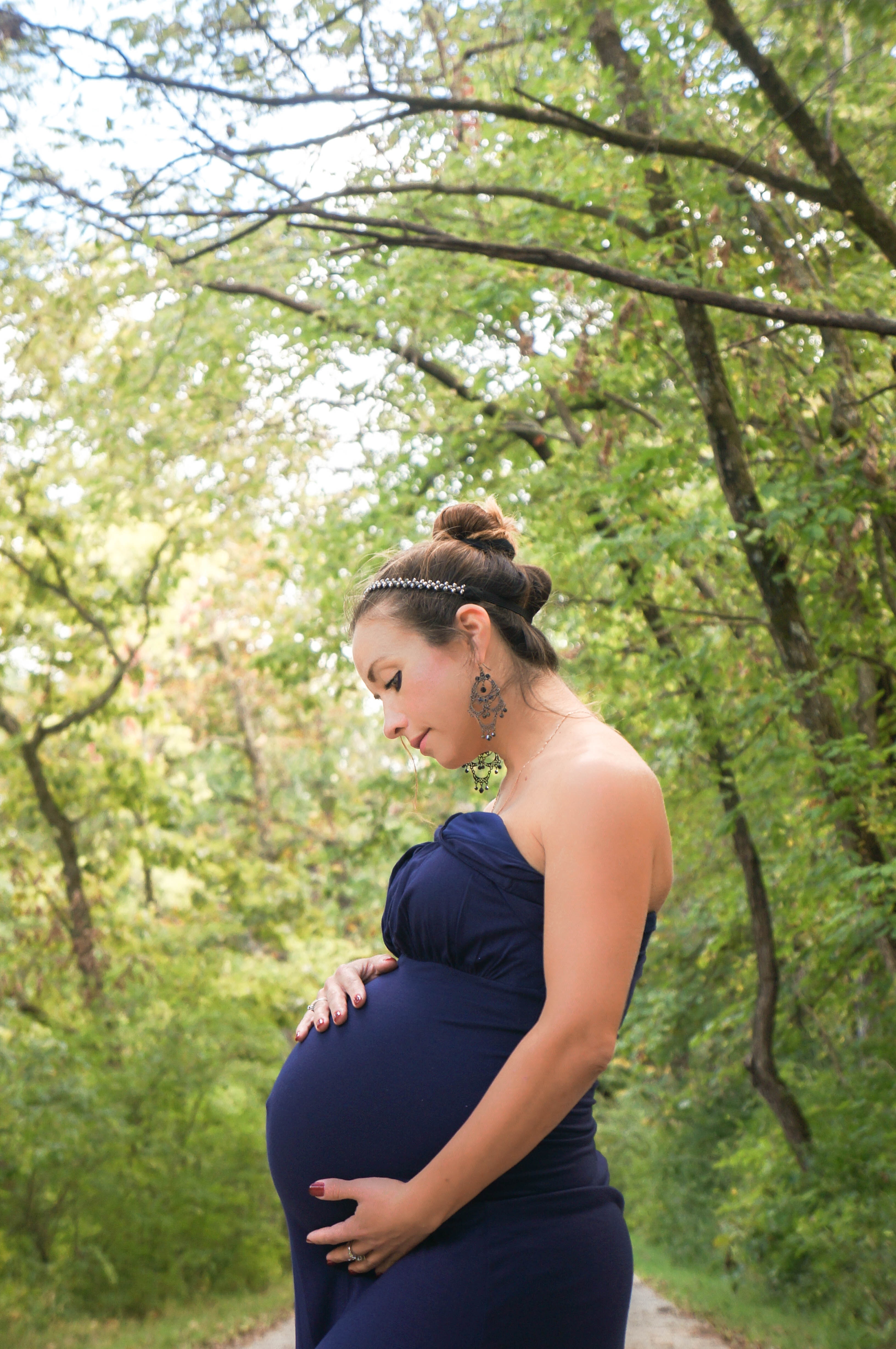 women's blue tube maternity dress