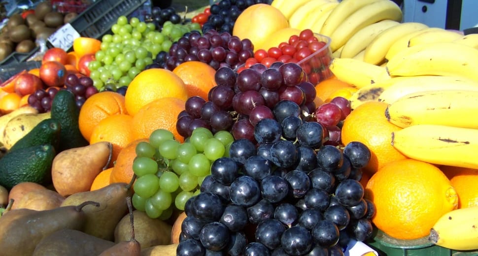grapes,banana,orange and pear fruits preview