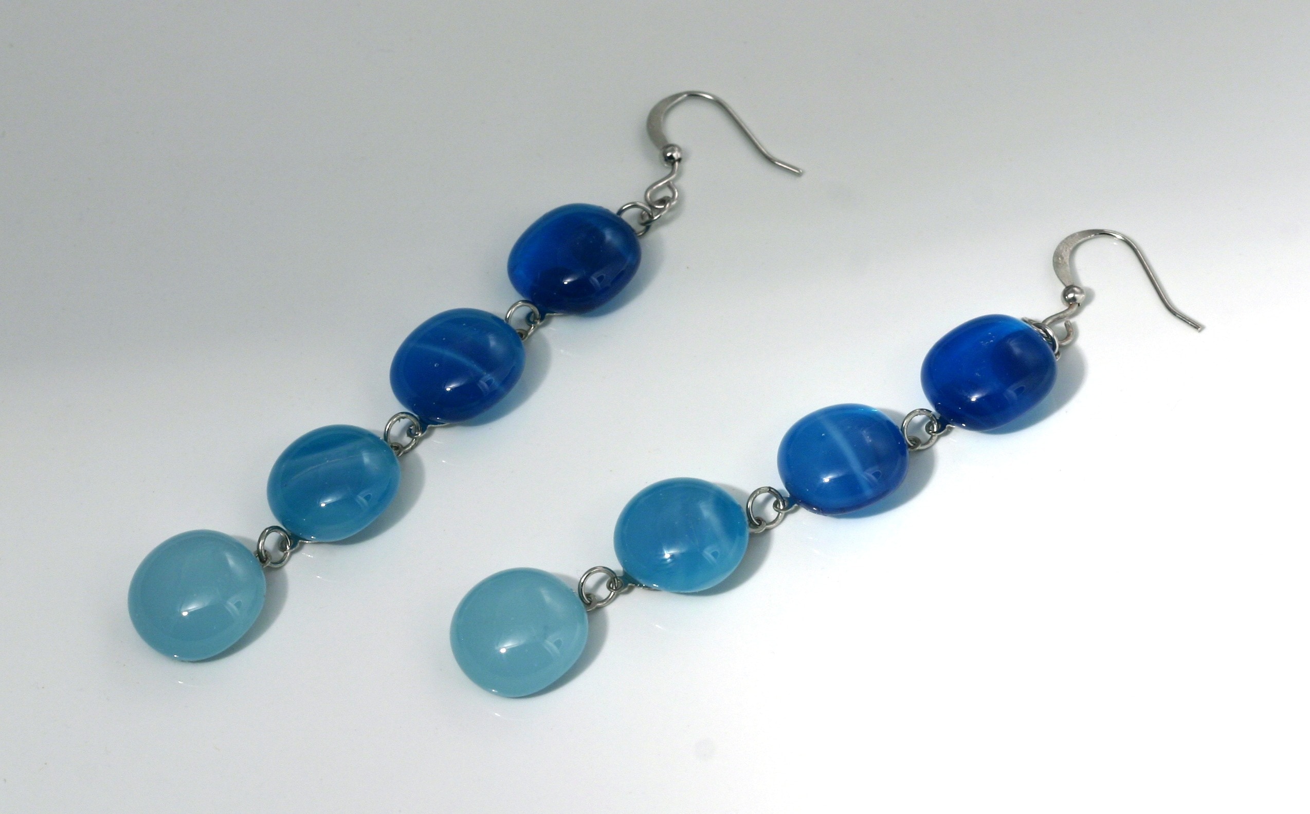 blue and teal beaded hook earrings