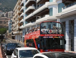 red and black double decker bus thumbnail