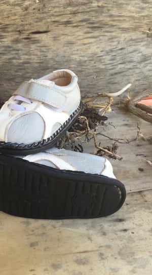toddler's white and gray leather velcro strap sneakers thumbnail