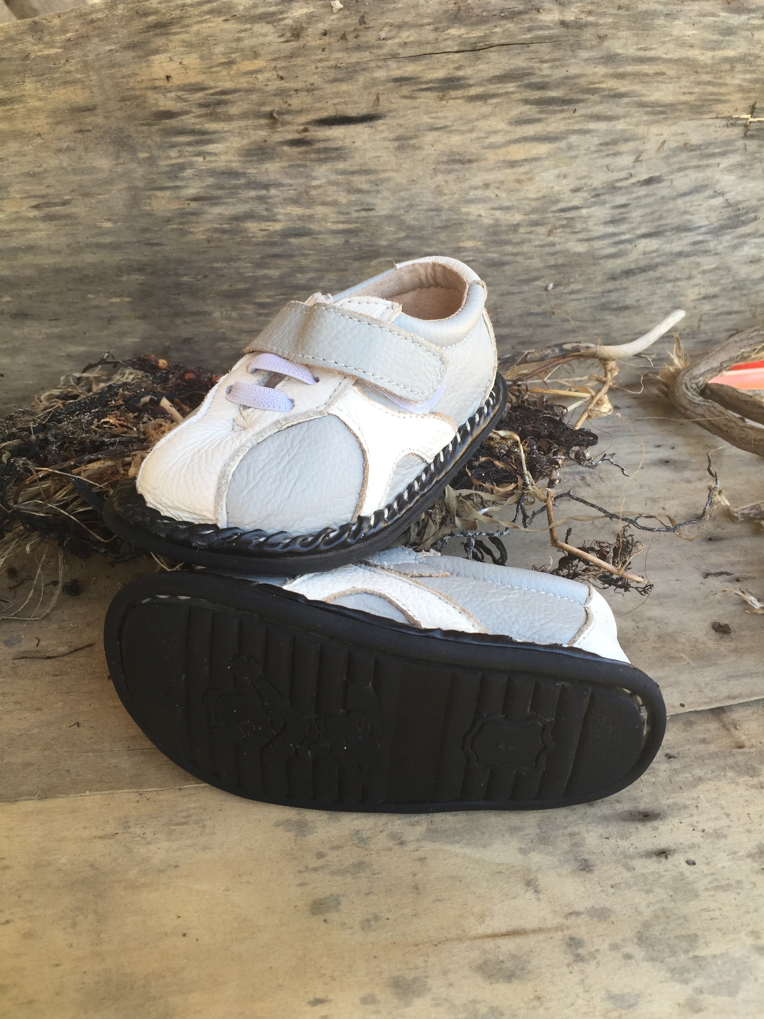toddler's white and gray leather velcro strap sneakers
