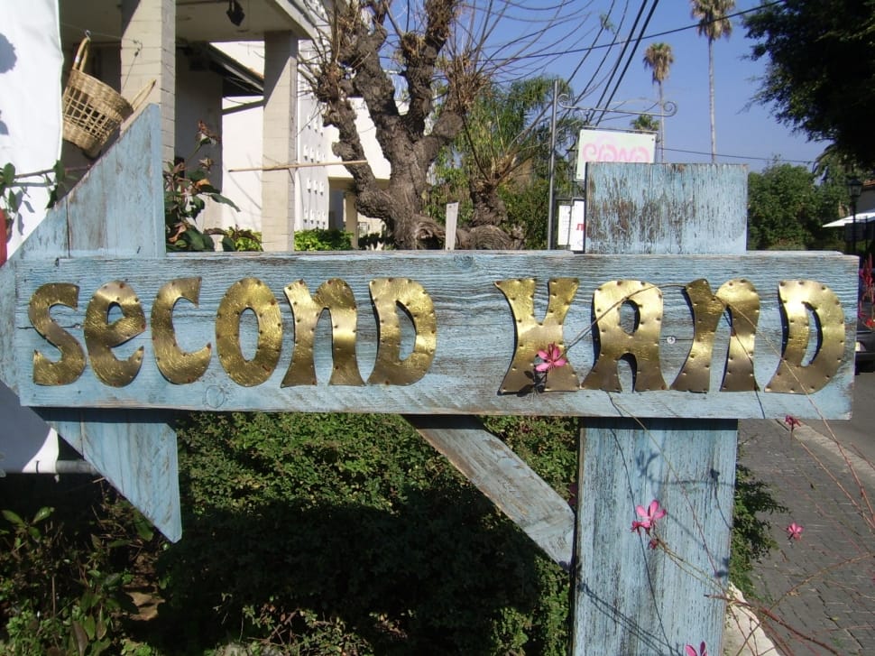 gray wooden second hand signage preview
