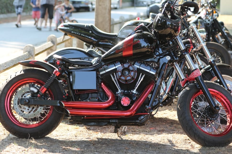 black and red cruiser motorcycle preview