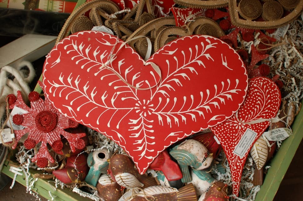 red and white heart shape decor preview