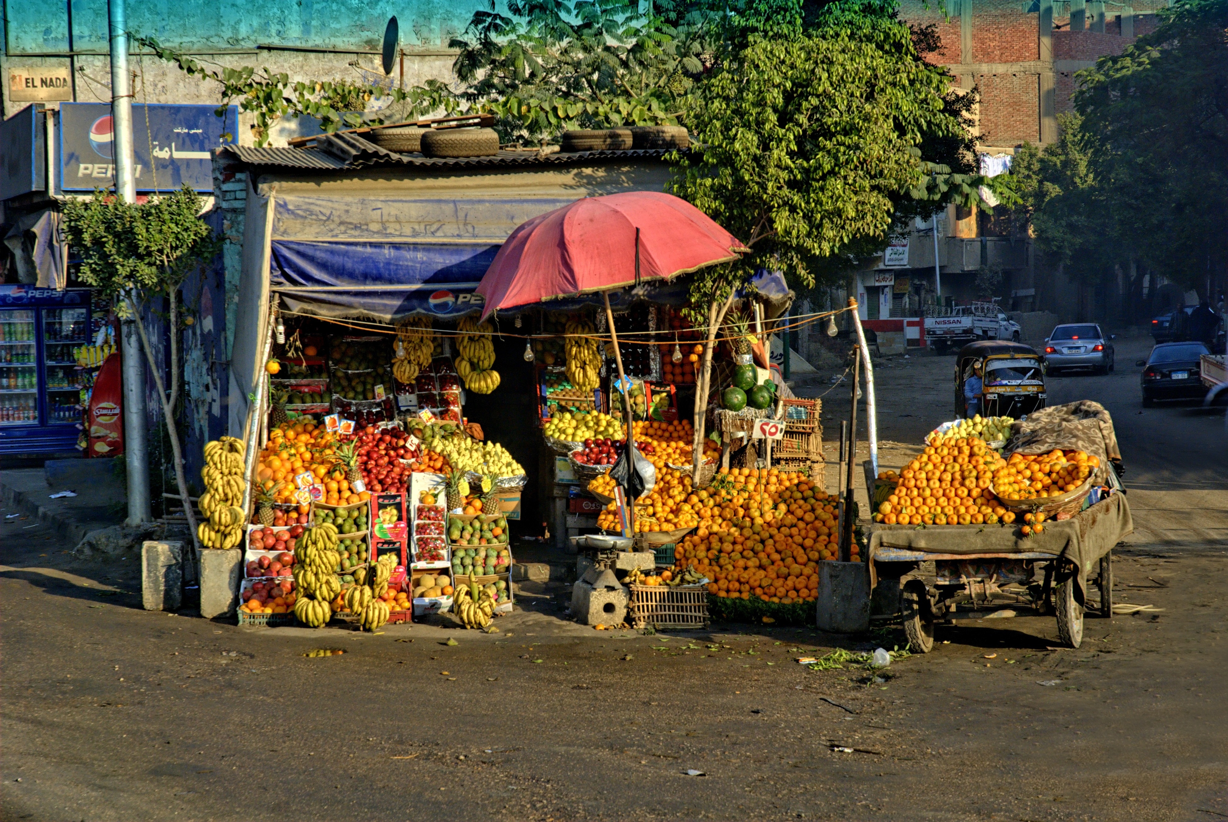 fruit stand with assorted fruits display
