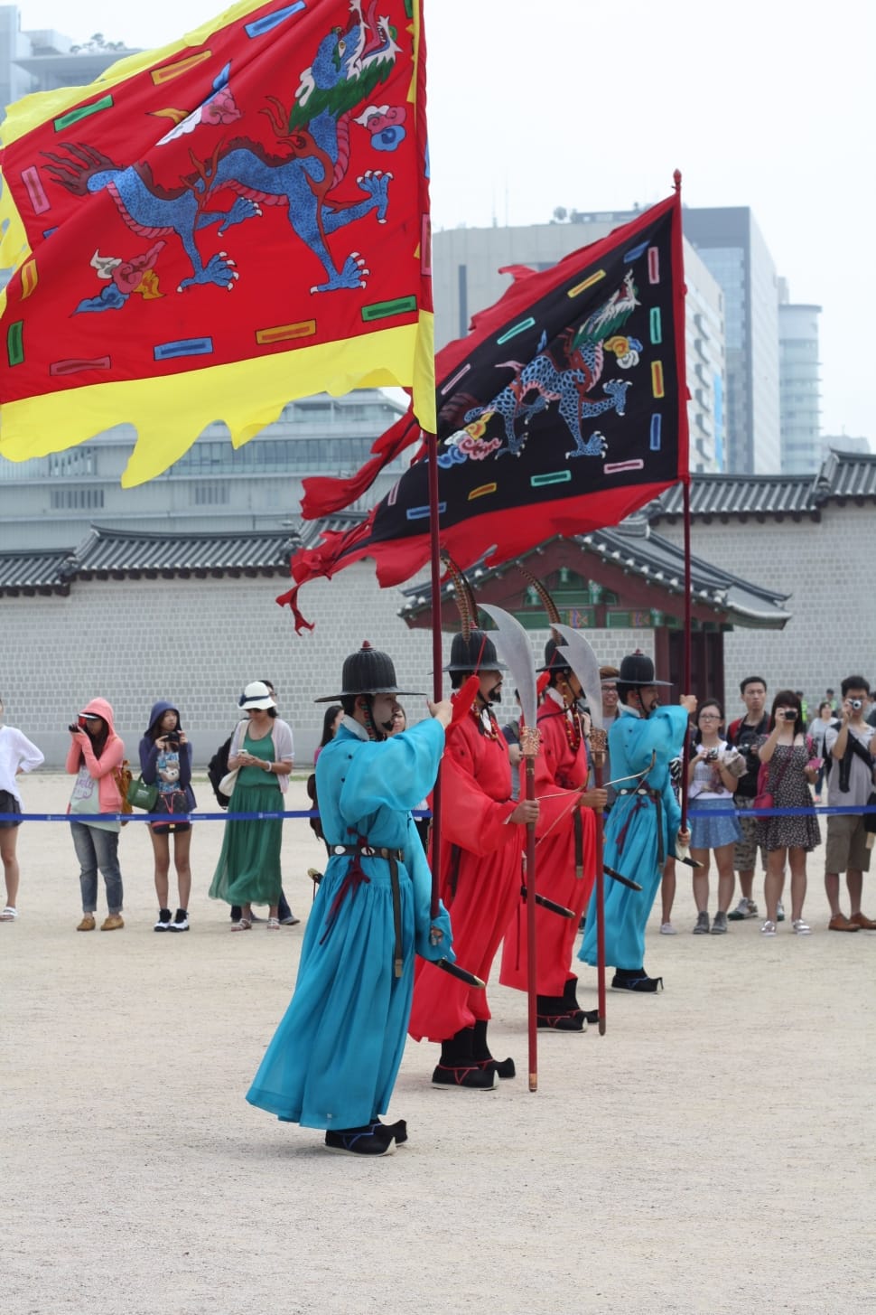 red and yellow flag with dragon