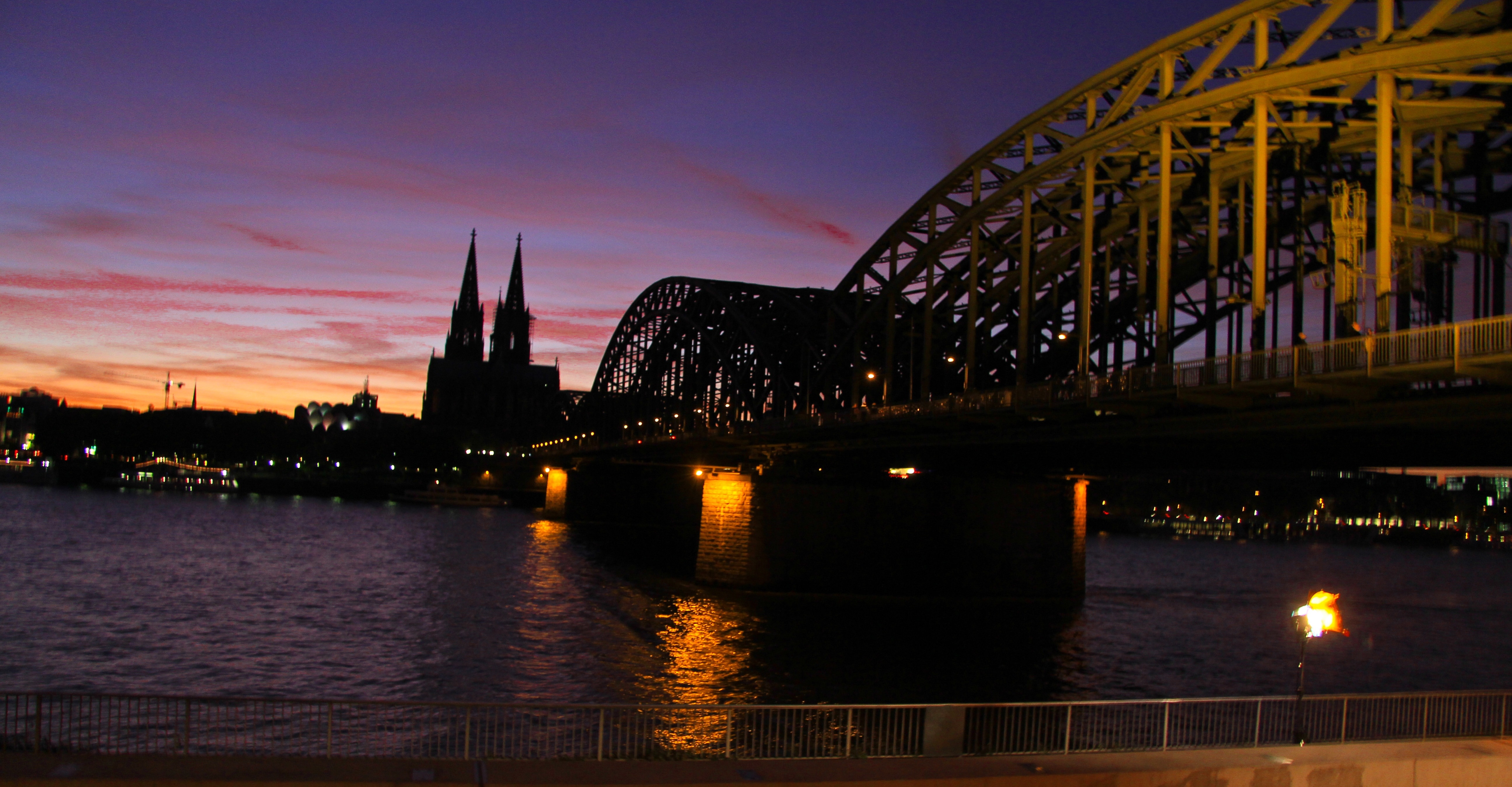 Cologne, City, Bridge, Sunset, Europe, bridge - man made structure, night