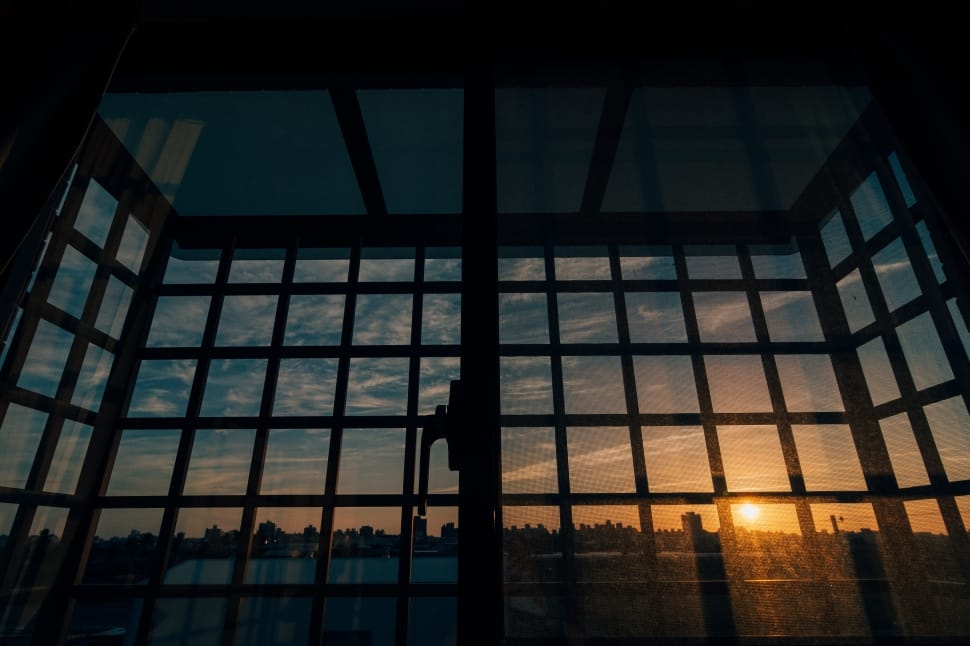 silhouette of window frame during sunset preview