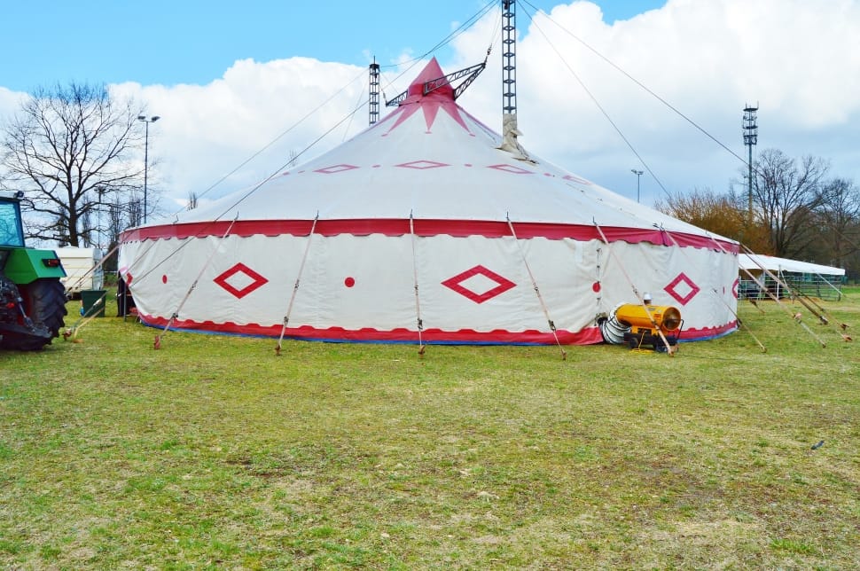 white and red carnival tent preview