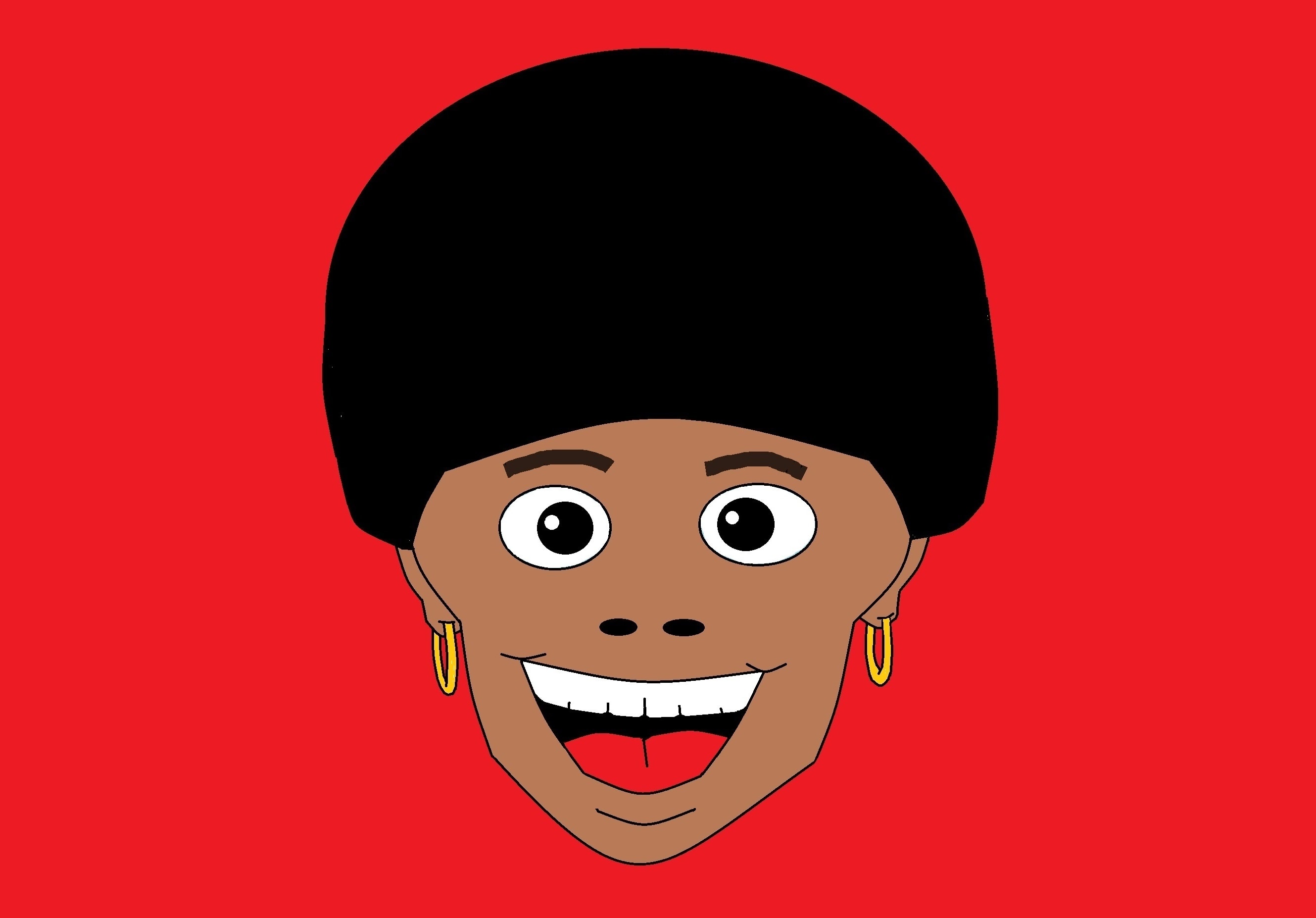 afro haired person's face illustration