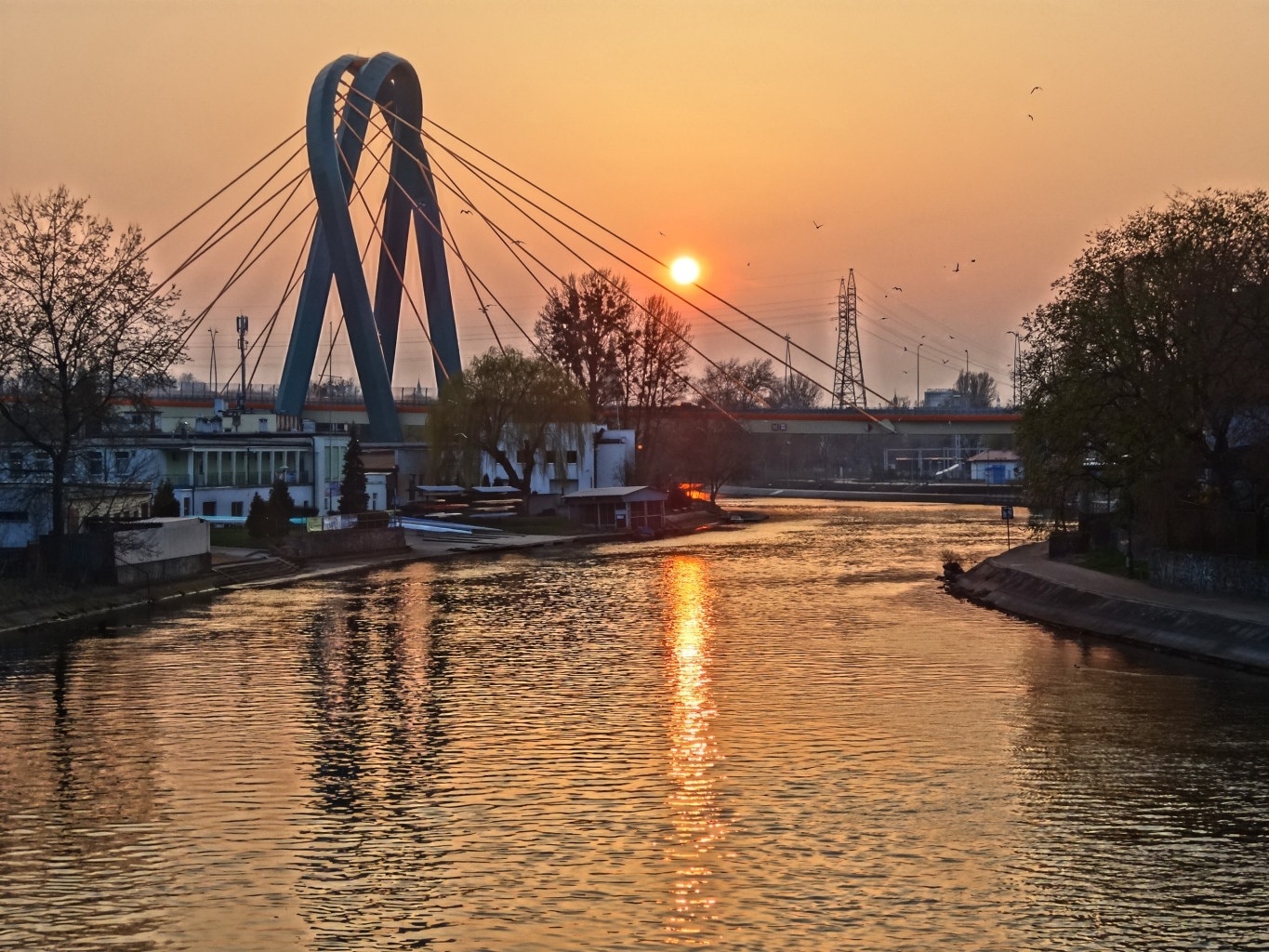 Most Uniwersytecki, Bydgoszcz, Bridge, sunset, reflection