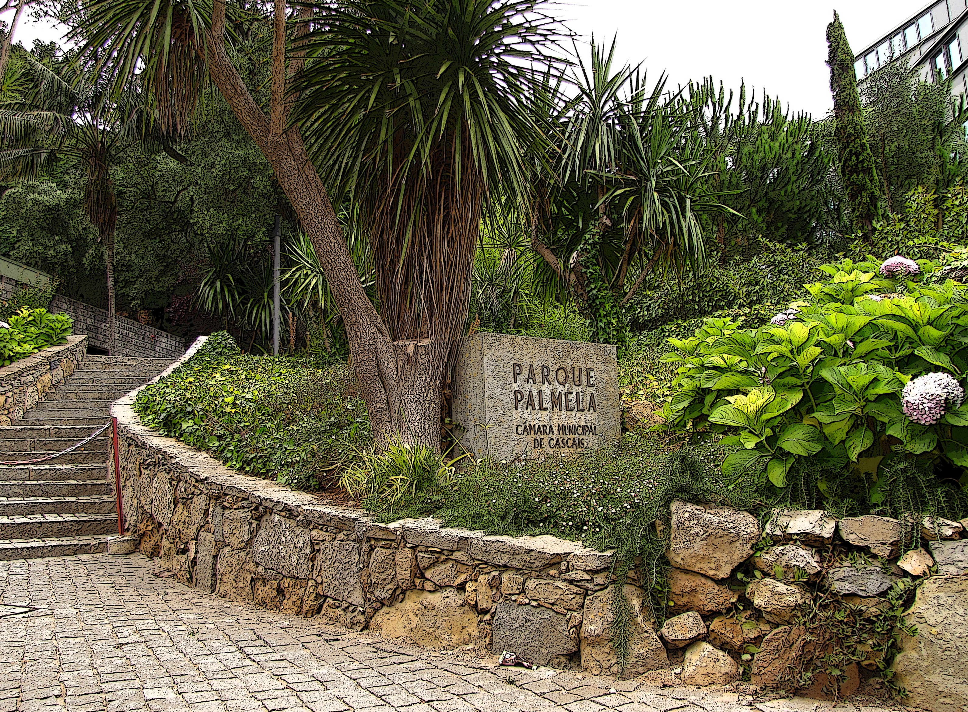 parque palmela bricks pathway near garden