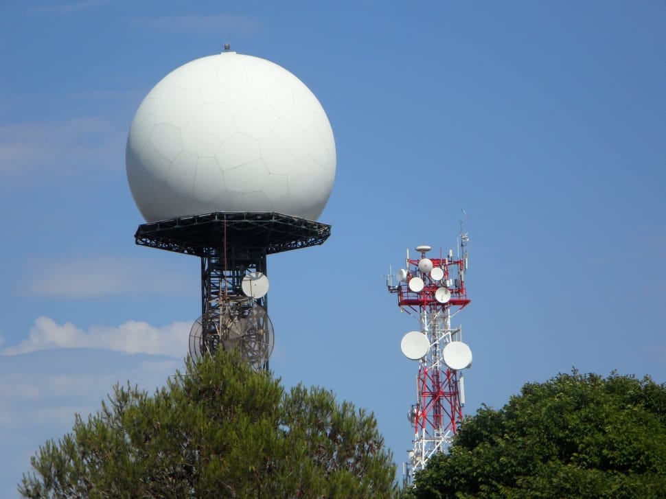 red and white satellite tower preview
