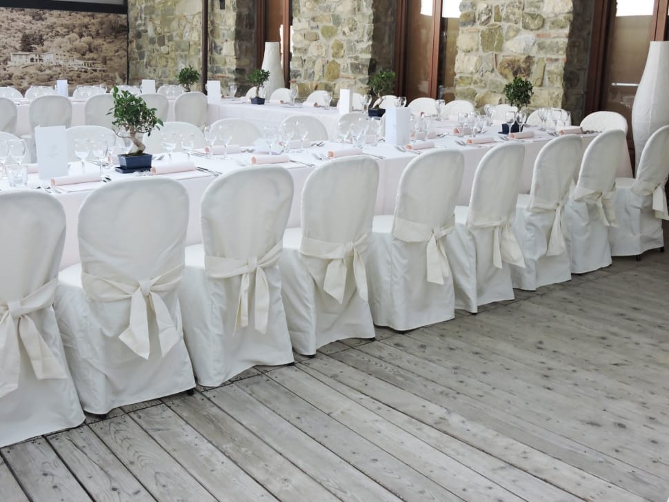 white covered monoblock chairs preview