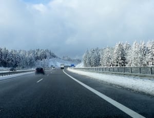 snow covered trees and black car thumbnail