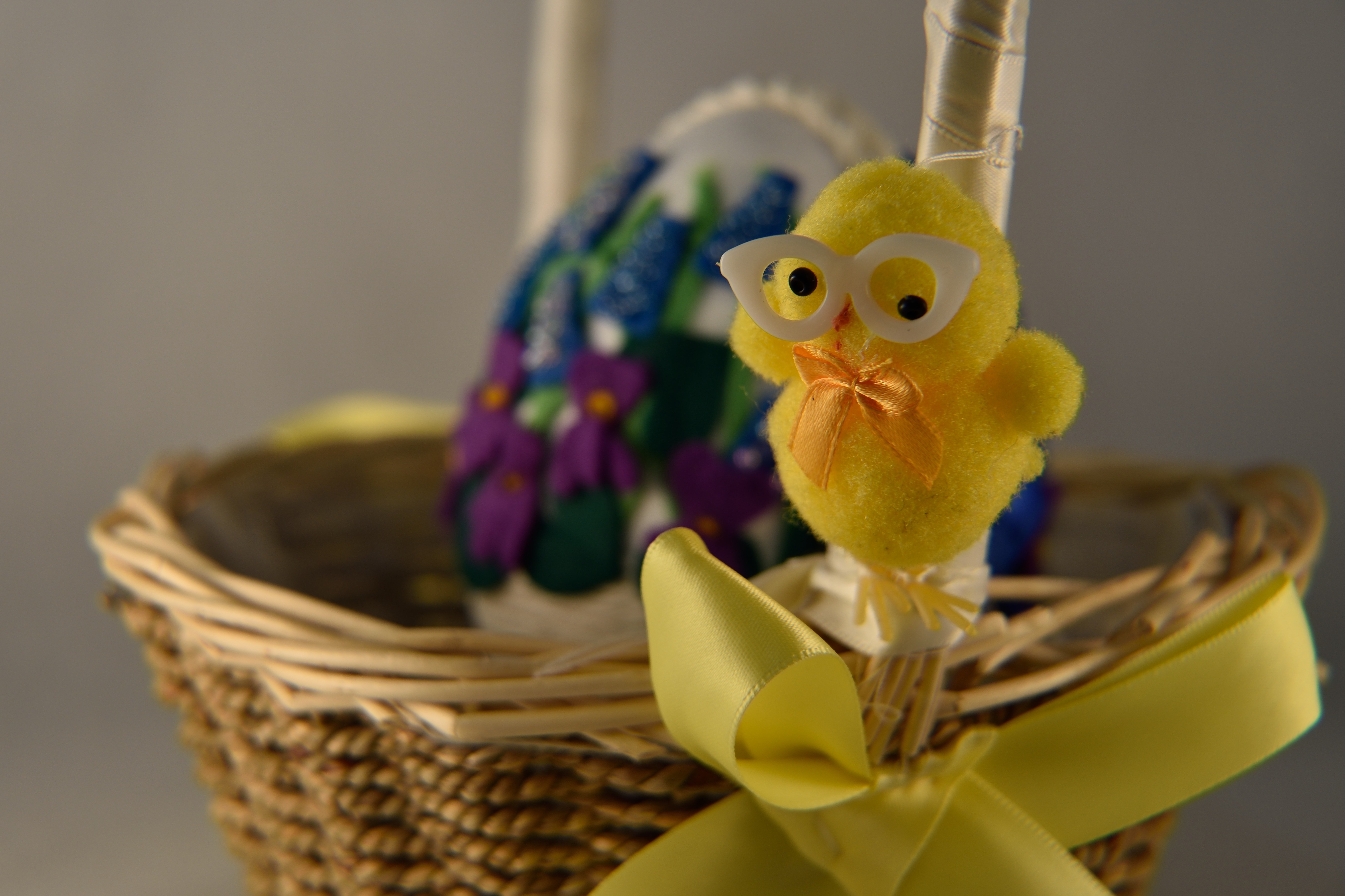 yellow bird with white eyeglasses toy