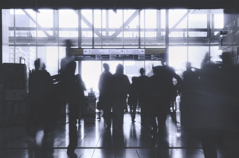silhouette of people in terminal preview