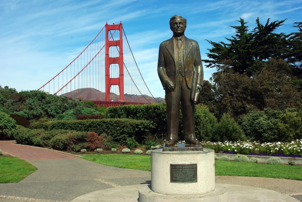 male statue beside golden gate bridge san francisco california preview