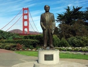 male statue beside golden gate bridge san francisco california thumbnail