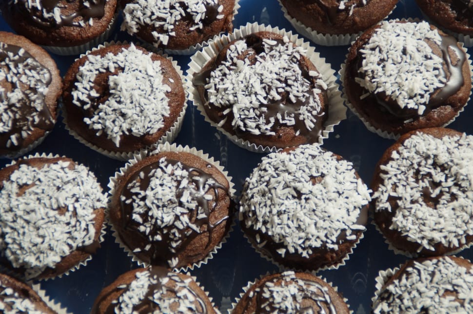 chocolate cupcakes on blue textile preview
