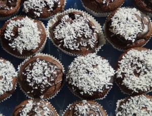 chocolate cupcakes on blue textile thumbnail