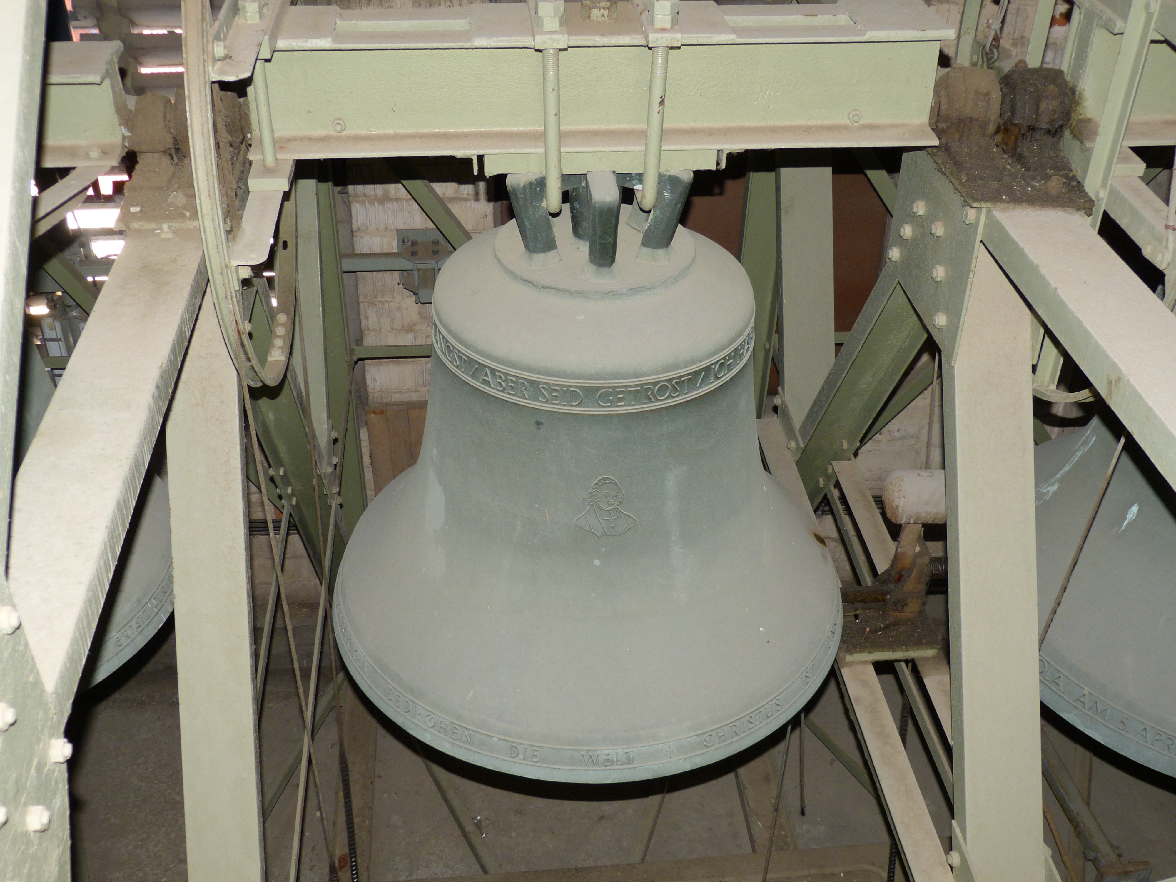 gray metal bell