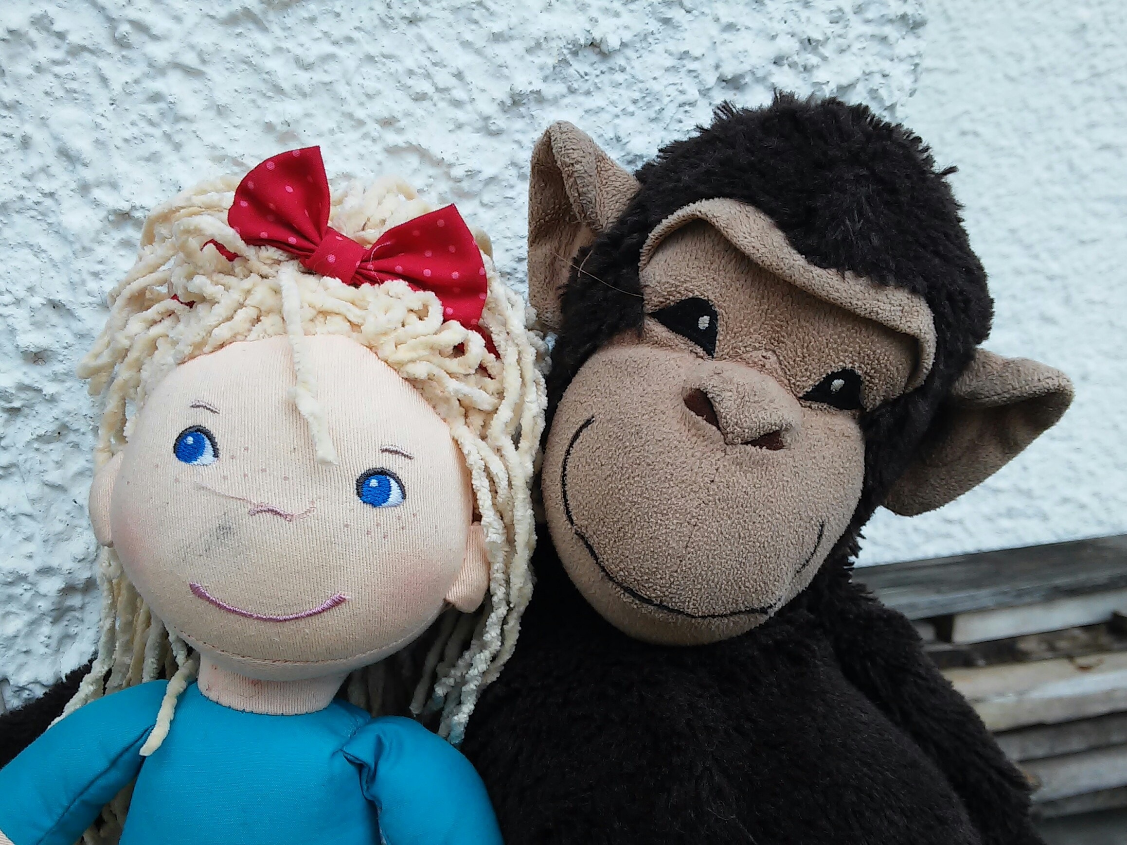 female and monkey plush toy