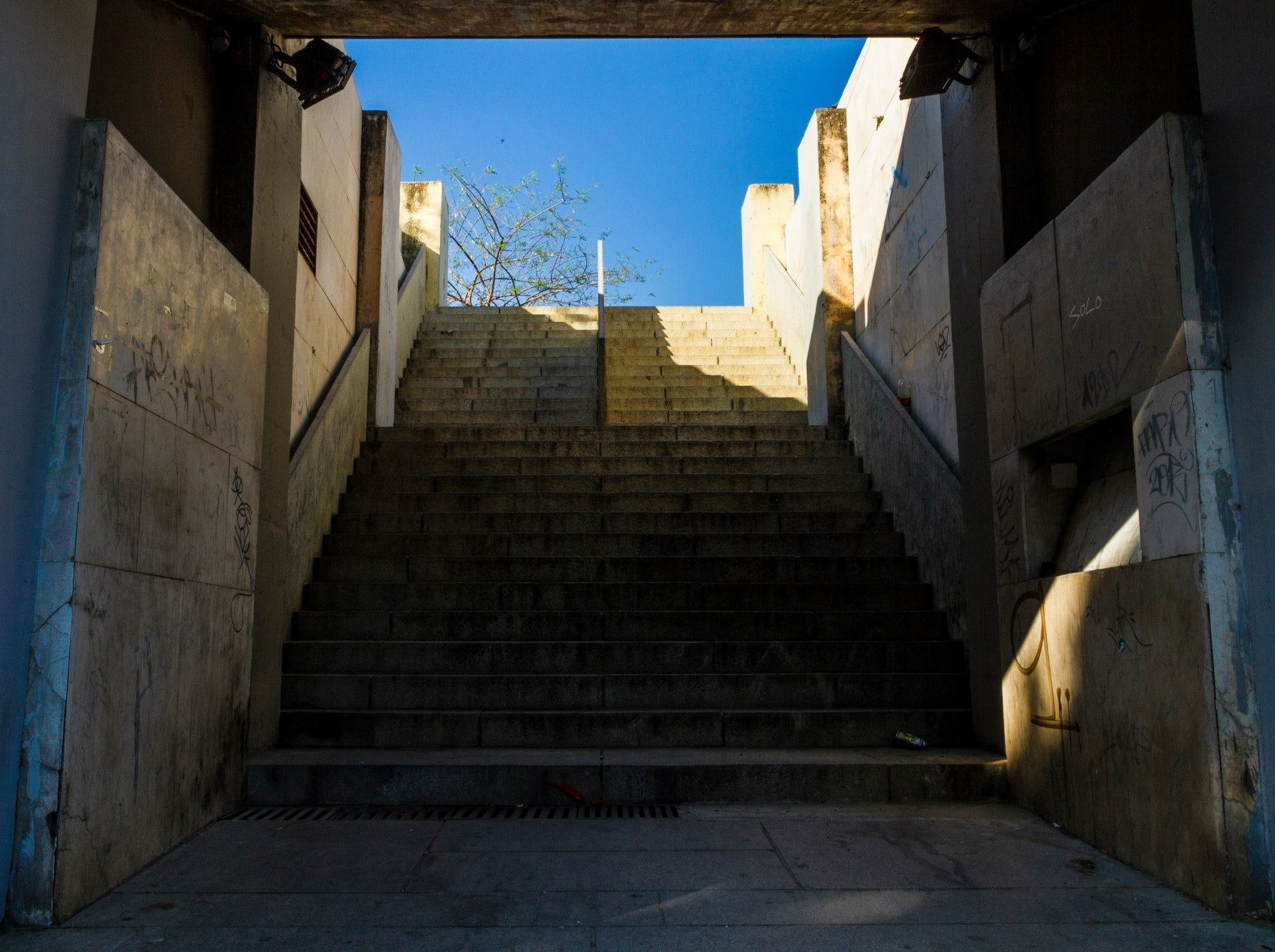 beige concrete stair way