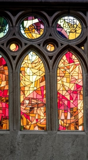 yellow pink and brown glass arc windows thumbnail