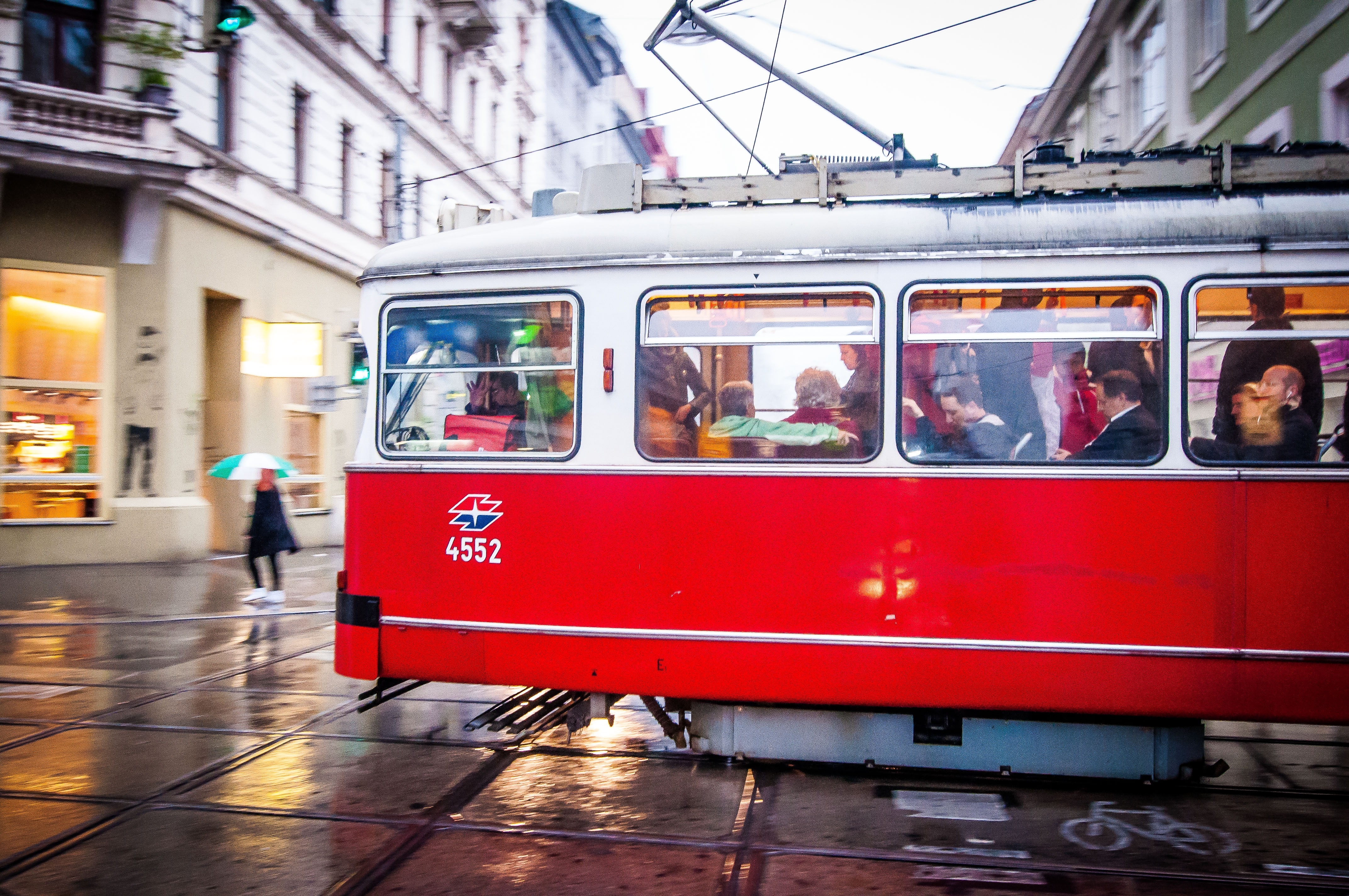 red and white cable car