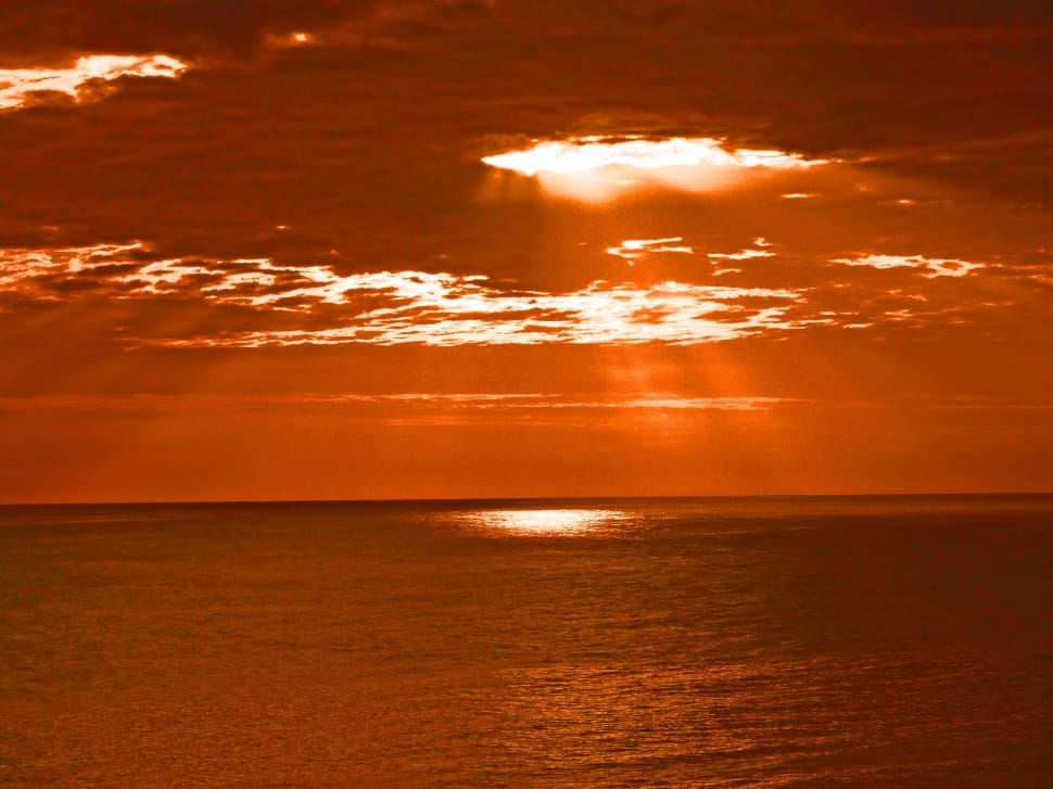 Light, Water, Sunbeam, sea, sunset preview