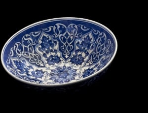 blue and white floral ceramic round bowl thumbnail