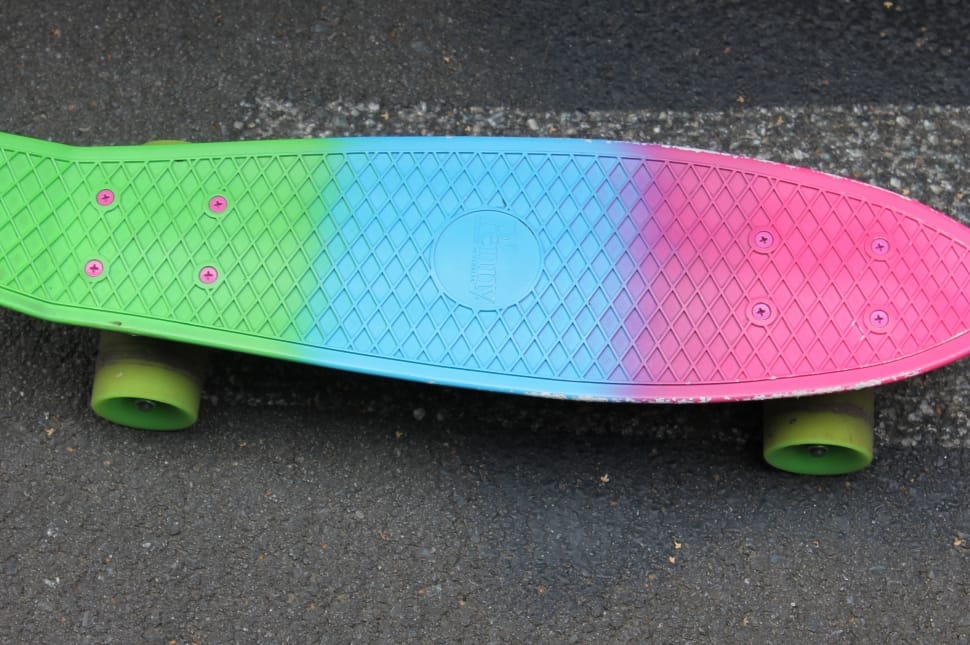 green pink and cyan longboard preview