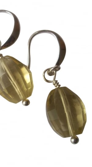 yellow crystal beaded silver hook earrings thumbnail