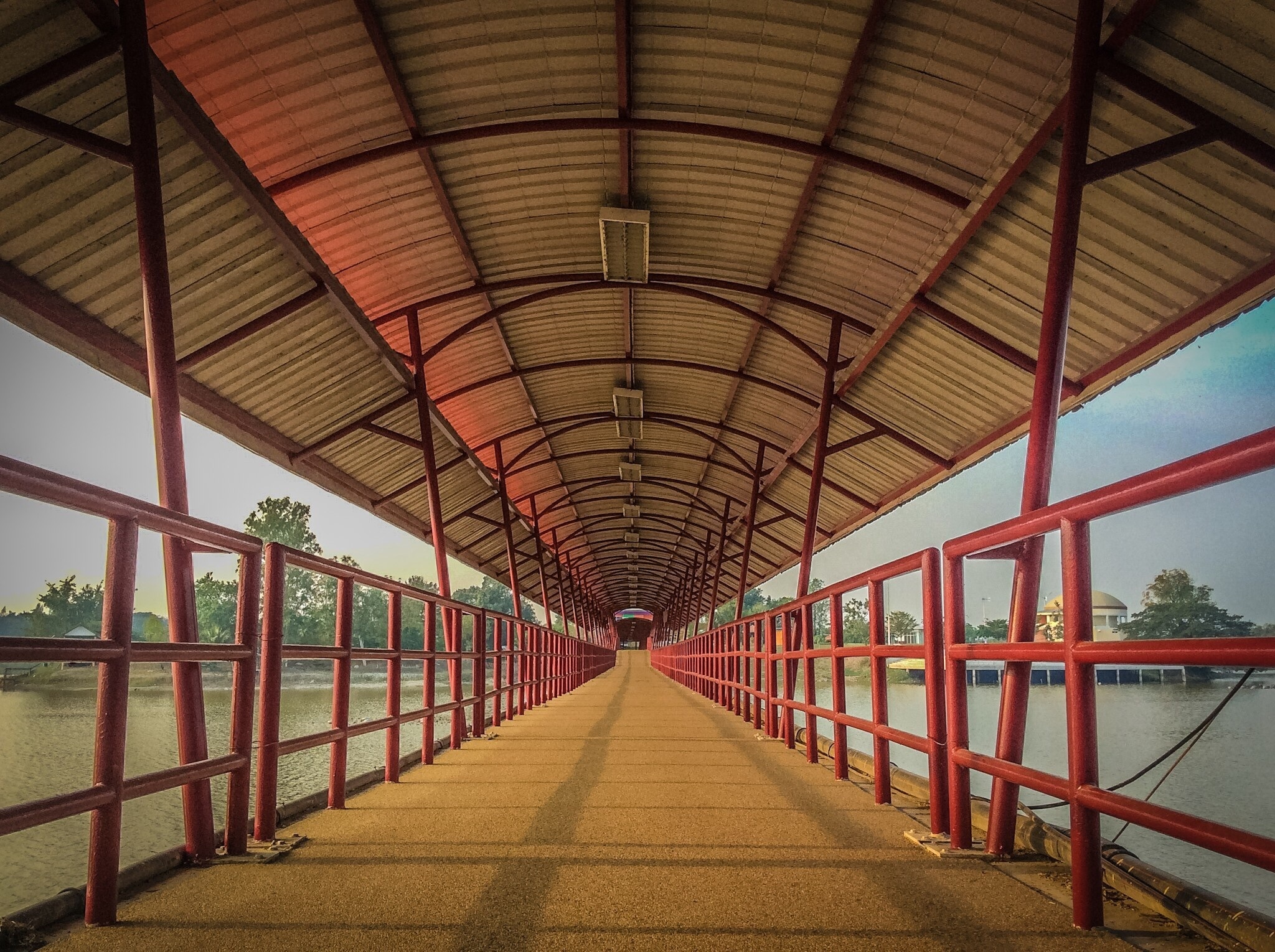 red steel railings