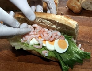 bread with shrimp egg and vegetables filling thumbnail