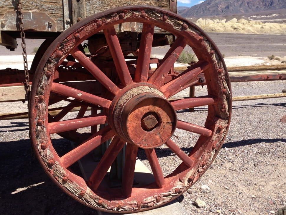 red wooden carriage wheel preview