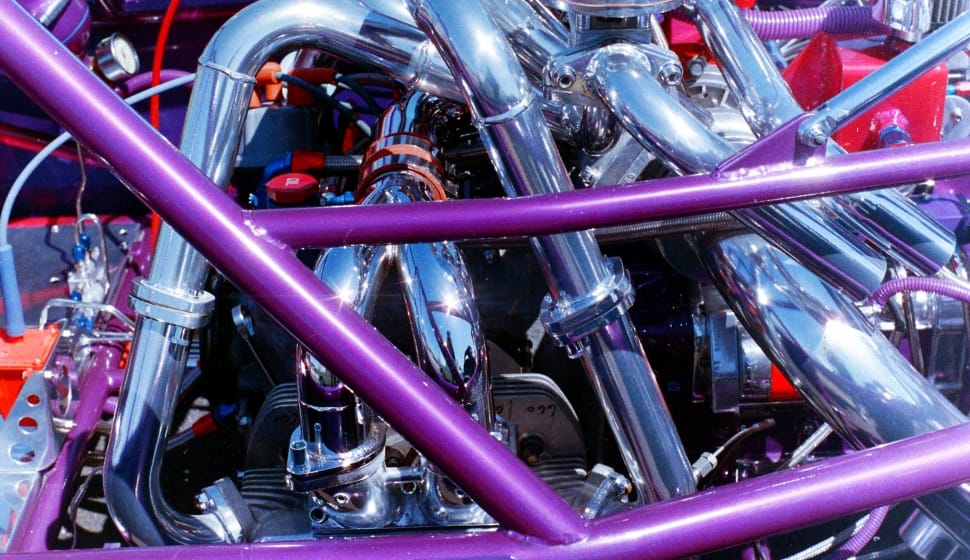 purple and stainless steel engine frame preview