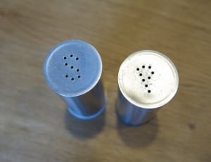 2 stainless steel condiment shakers thumbnail