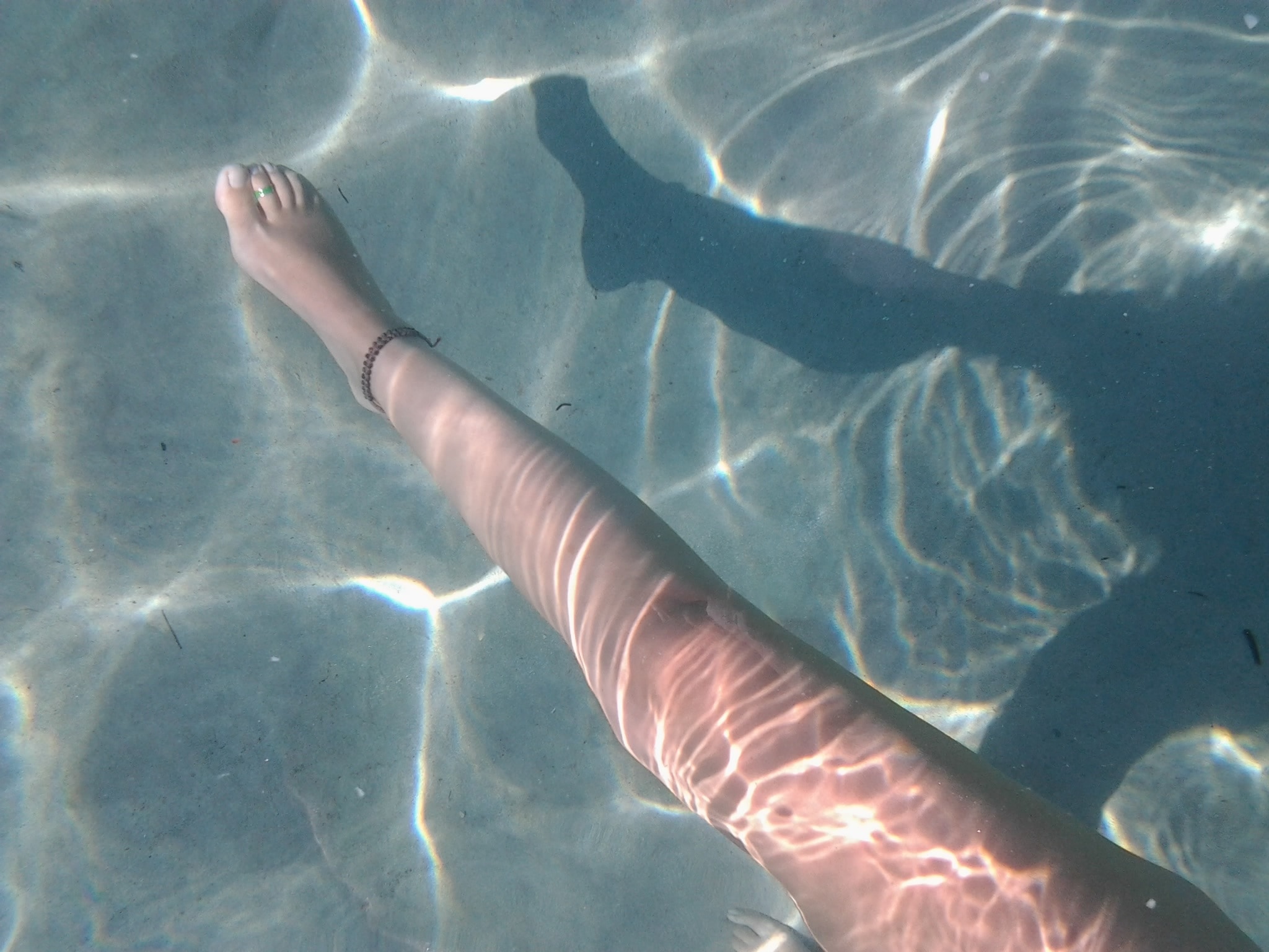 person's right leg on body of water.