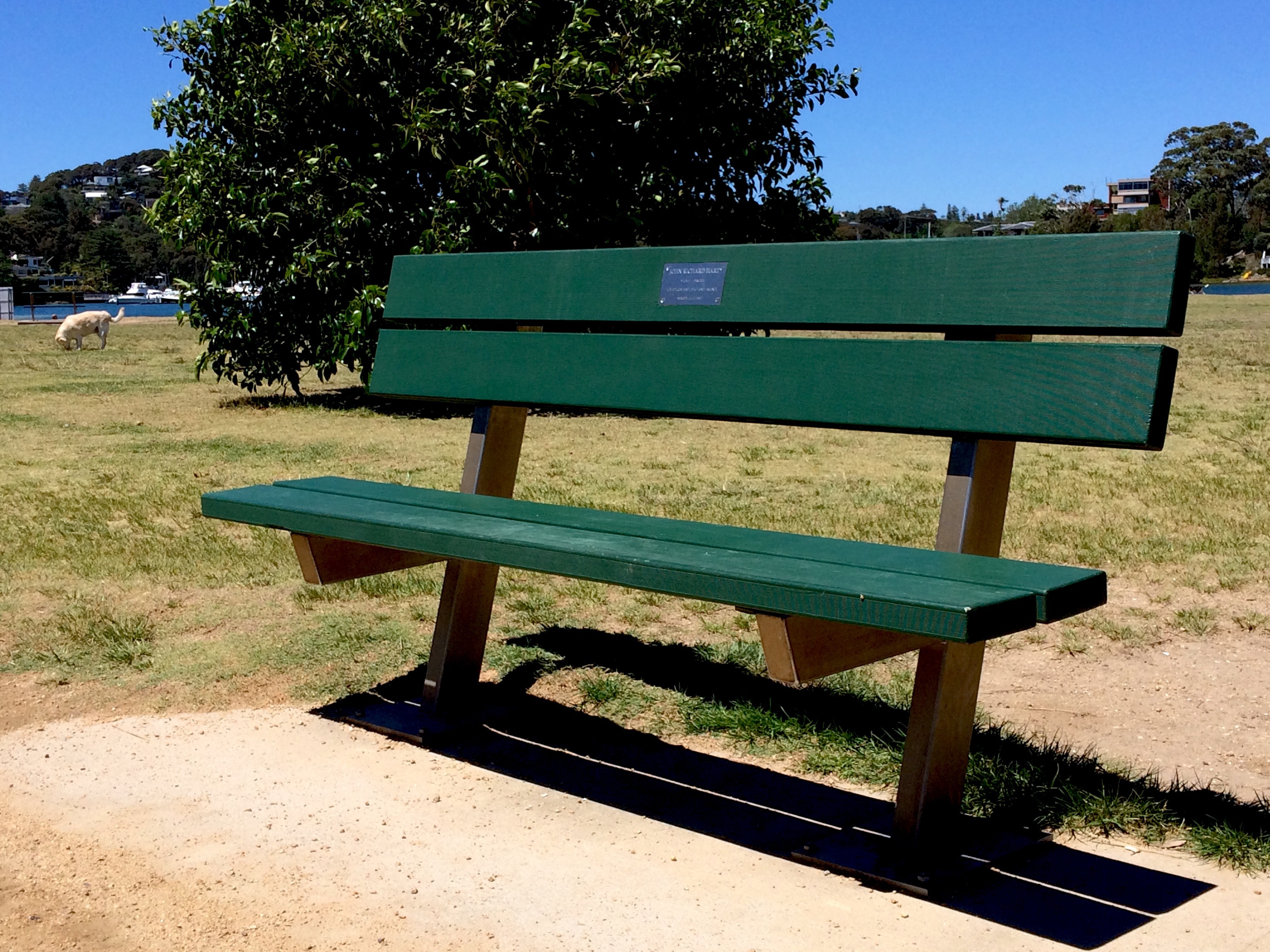 green wooden outdoor bench