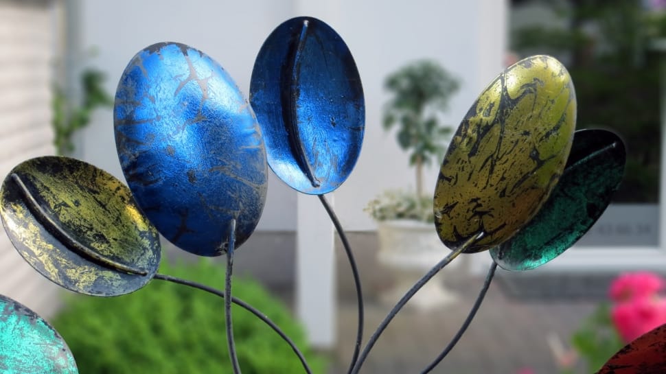 yellow green and blue metal oval decor preview