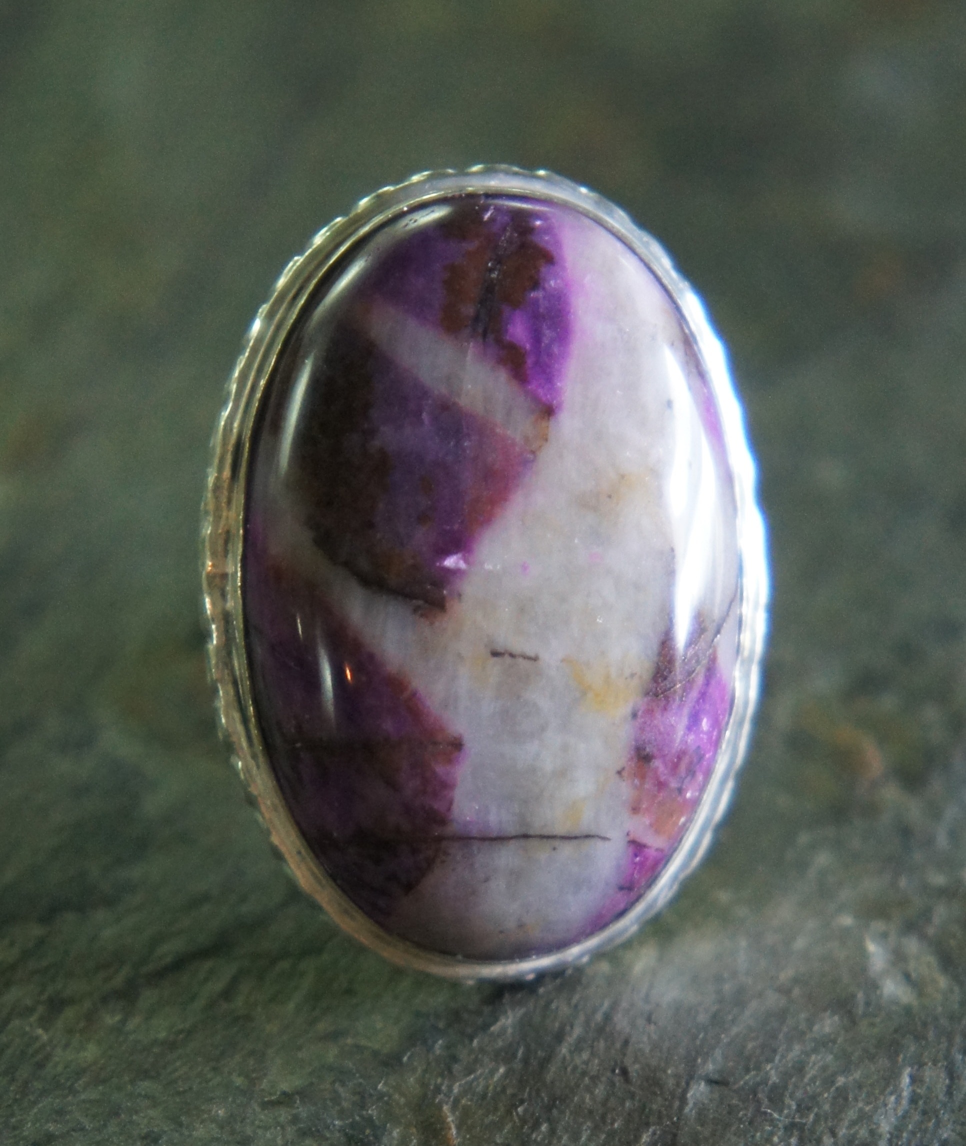 purple and white ring