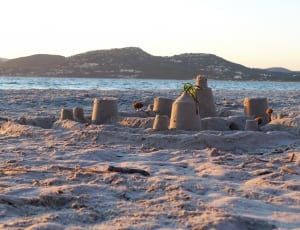 sand castle near sea shore during day time thumbnail