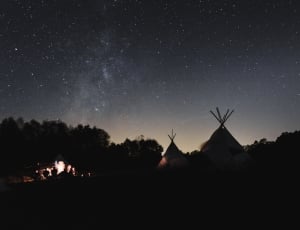 tipi tents on mountain during nighttime thumbnail