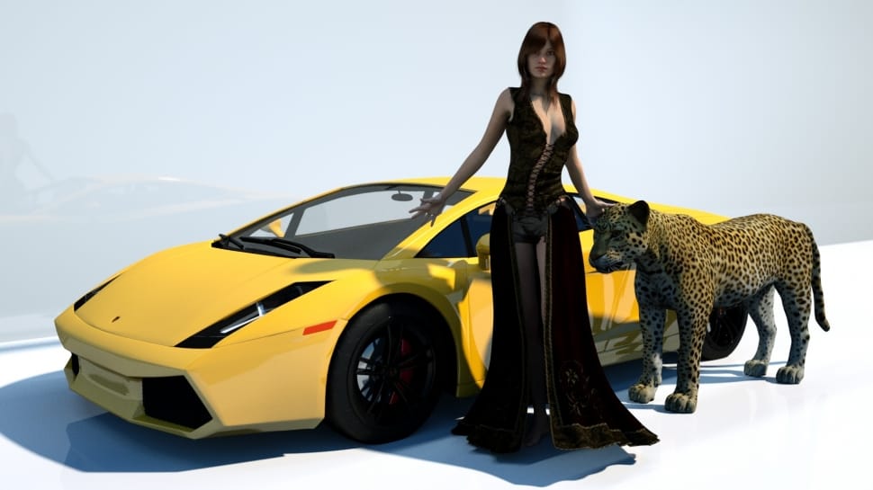 Woman Character Wearing Black Sleeveless Maxi Dress And Yellow