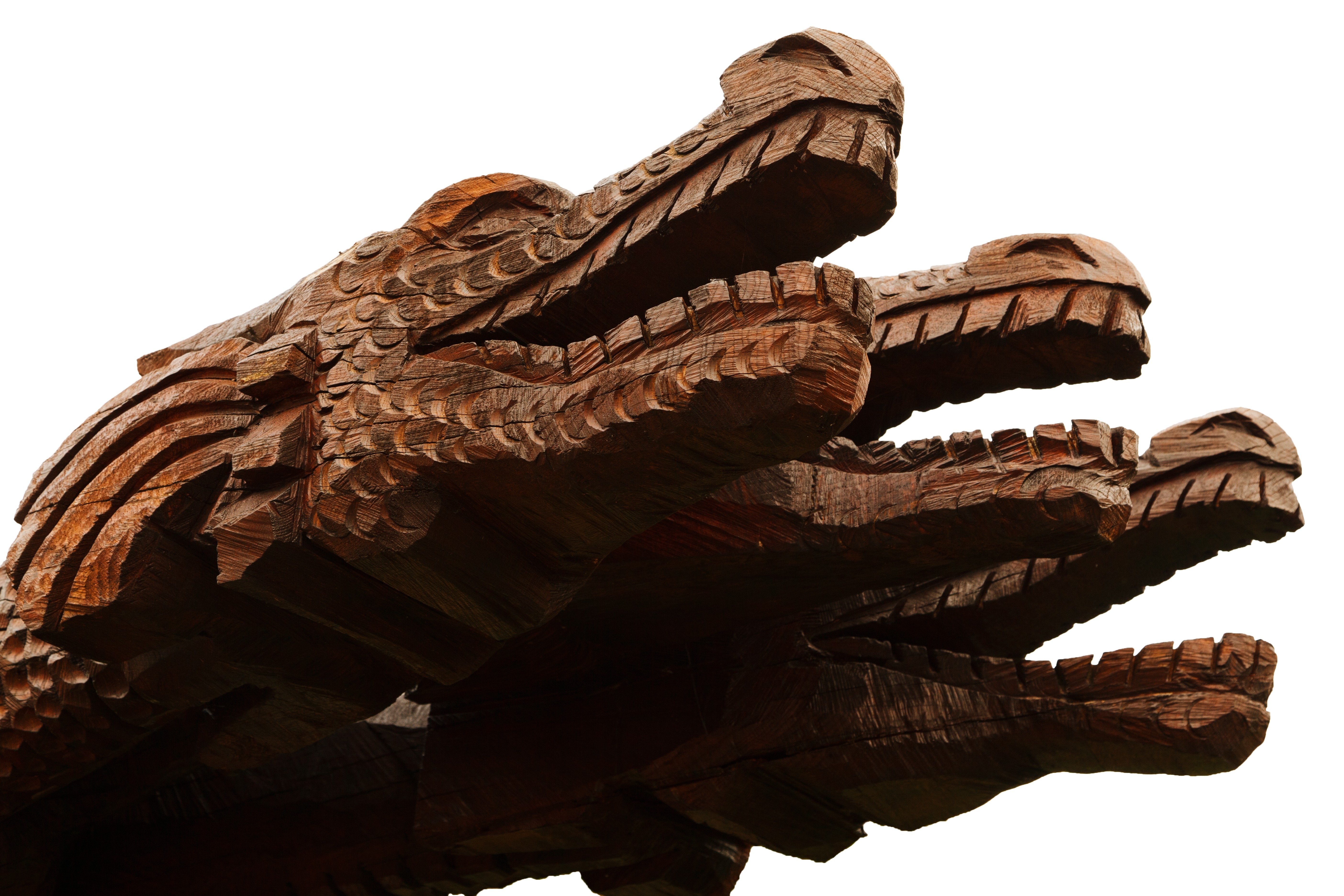 three headed dragon wooden sculpture
