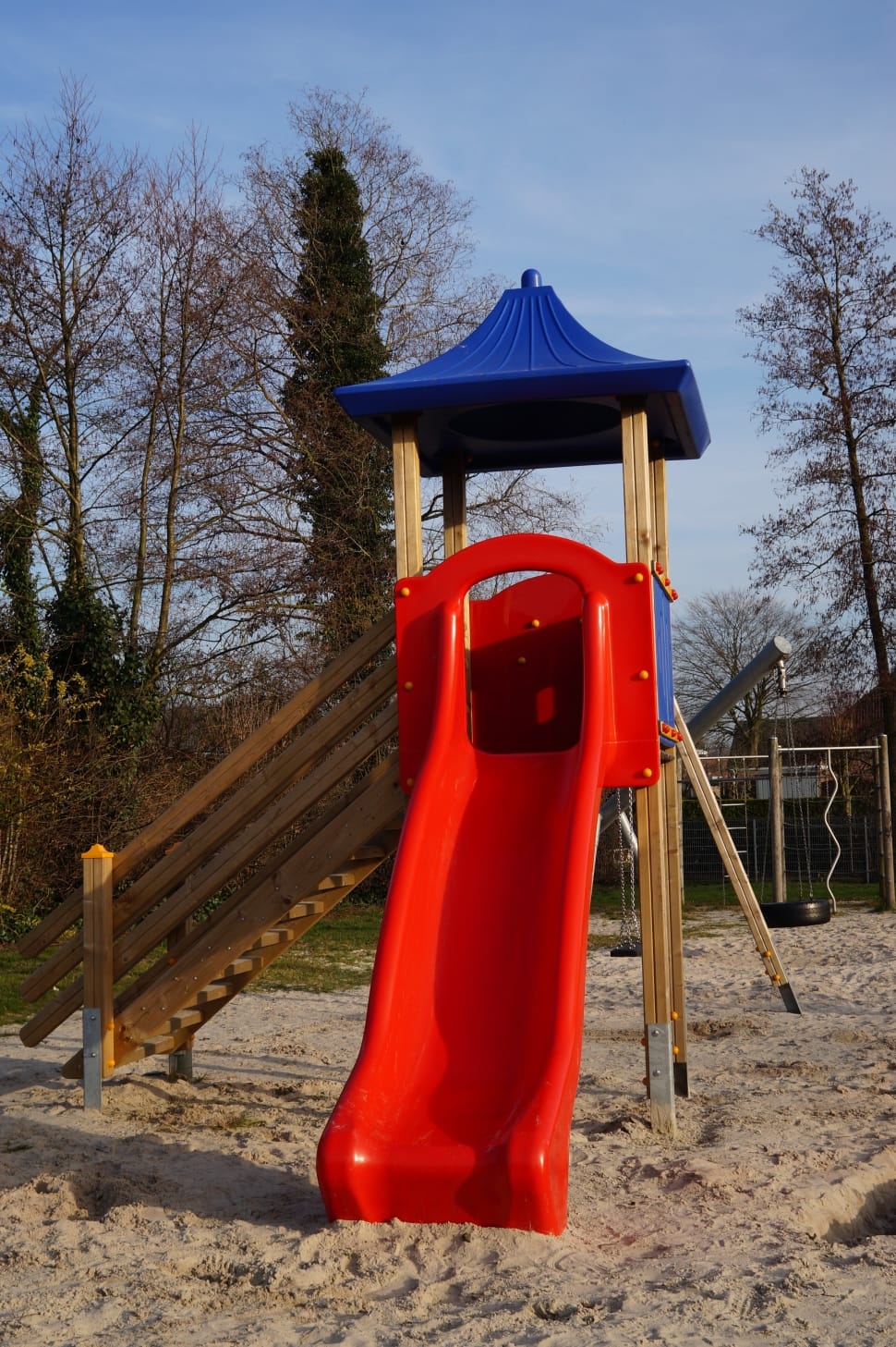 red, brow and blue playground slide preview